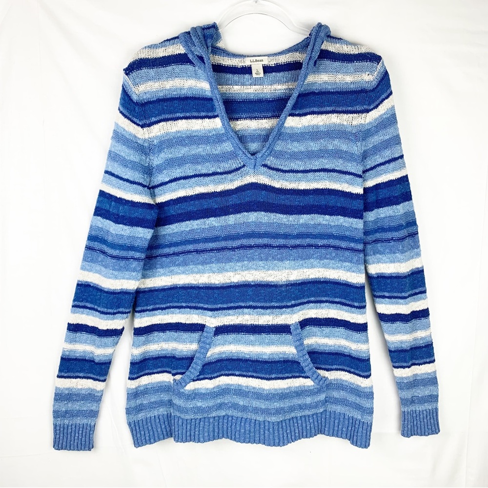 L.L. Bean Midweight Cotton Slub Hooded Pullover Blue size Large